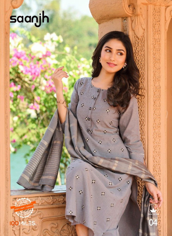 Saanjh By 100 Miles Cotton Embroidery Kurti With Bottom Dupatta Orders In India